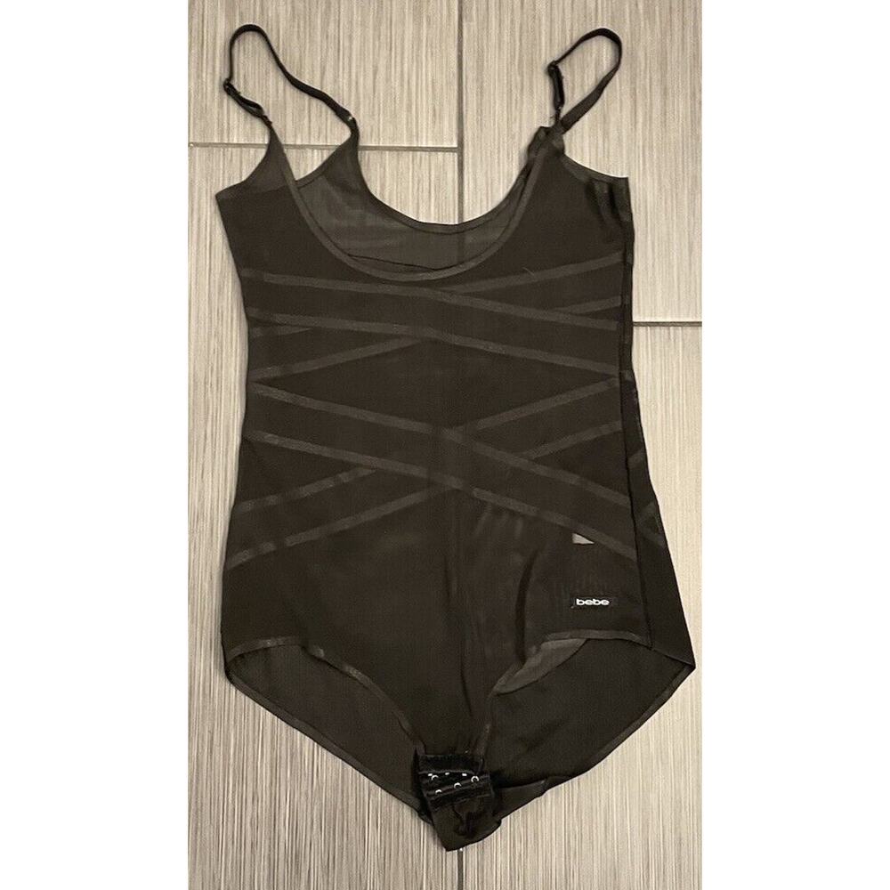 Bebe Women's Black Sheer Bandage Sleeveless Shapewear Size Large Stretch